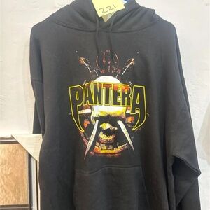 Vintage Xl Pantera Hoodie Three Layer With Flaming Skull Pirate Sword